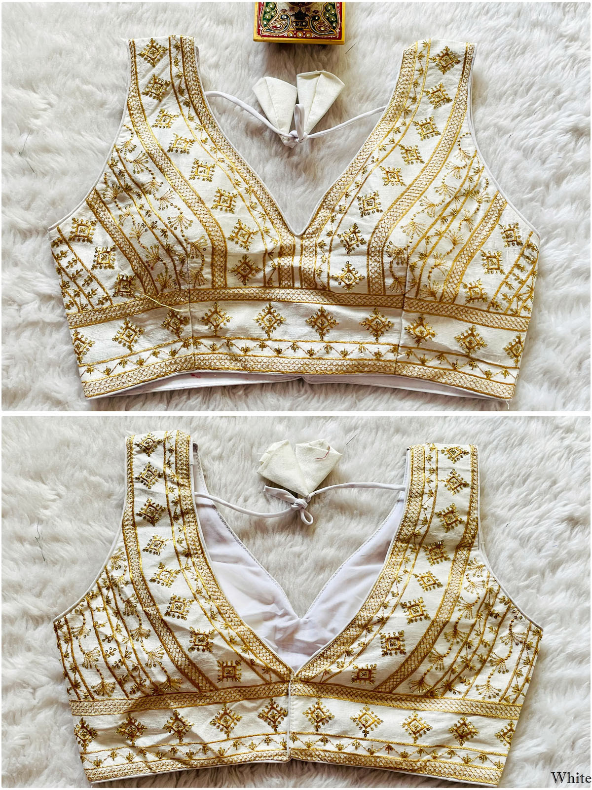 Embroidered Phantom Silk Designer Blouse - White(M)