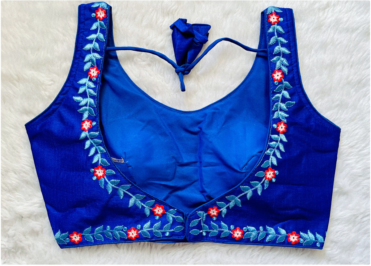 Embroidered Phantom Silk Designer Blouse - Royal Blue(S)