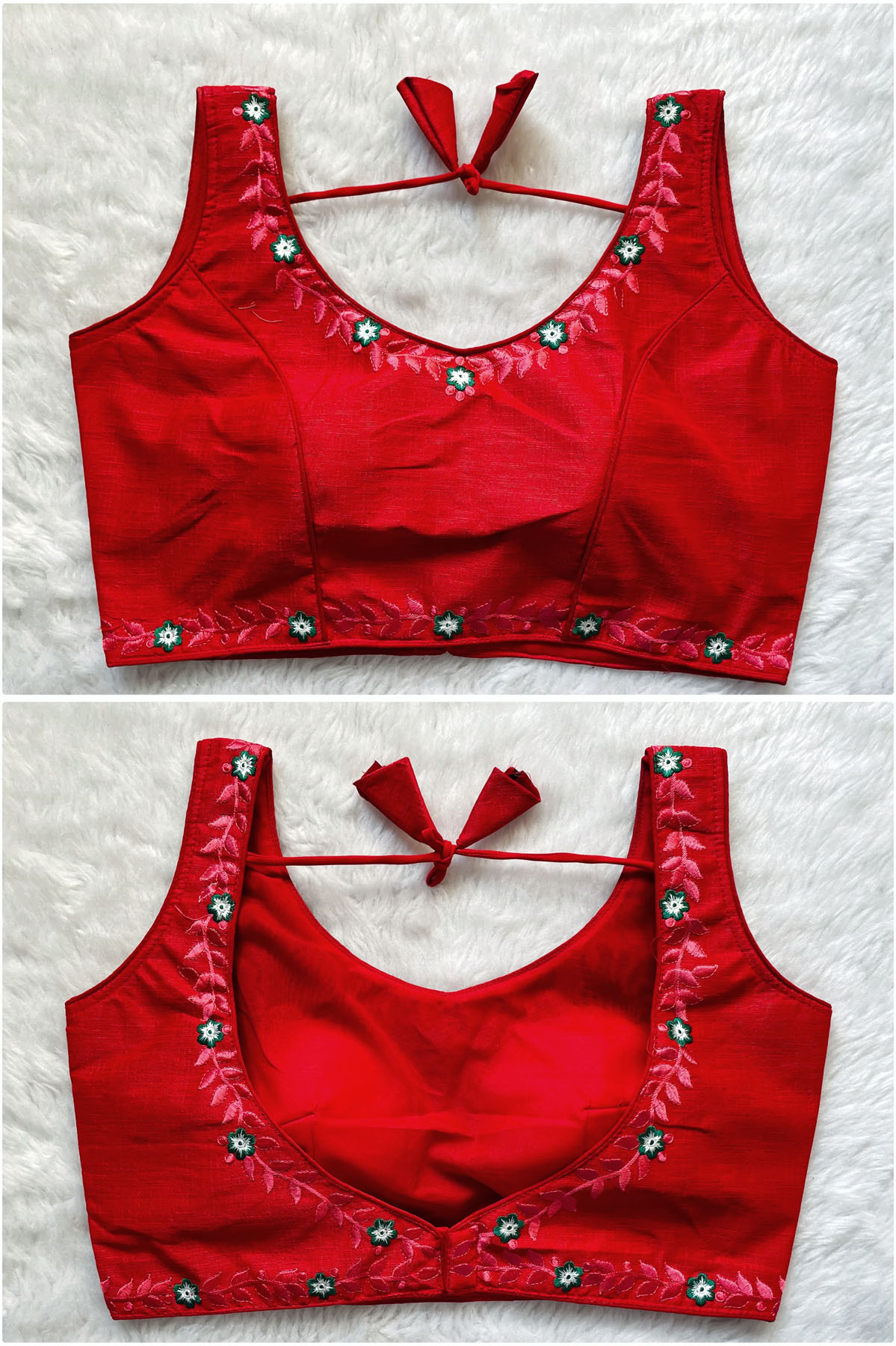 Embroidered Phantom Silk Designer Blouse - Red(XXL)