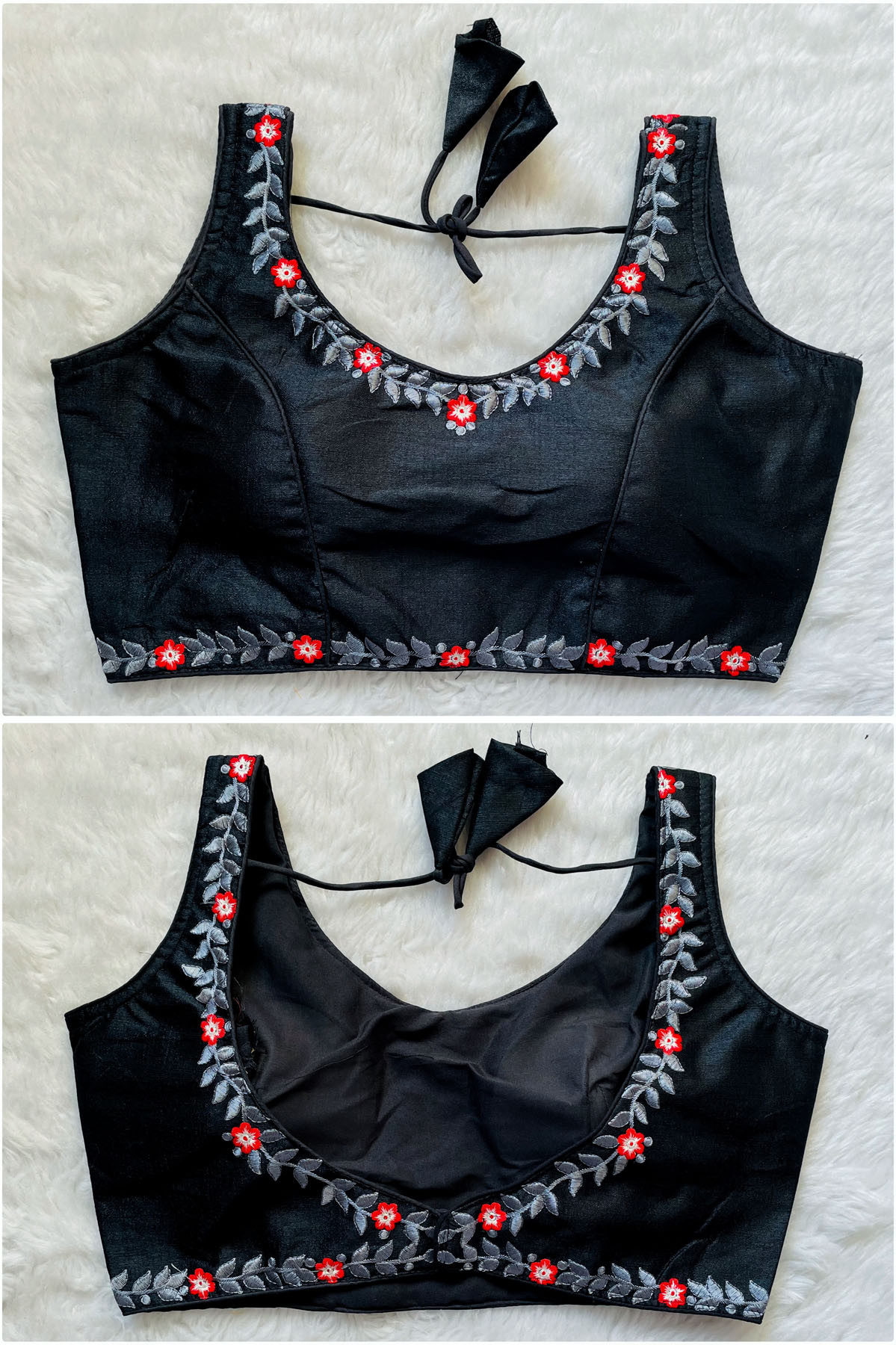 Embroidered Phantom Silk Designer Blouse - Black(M)