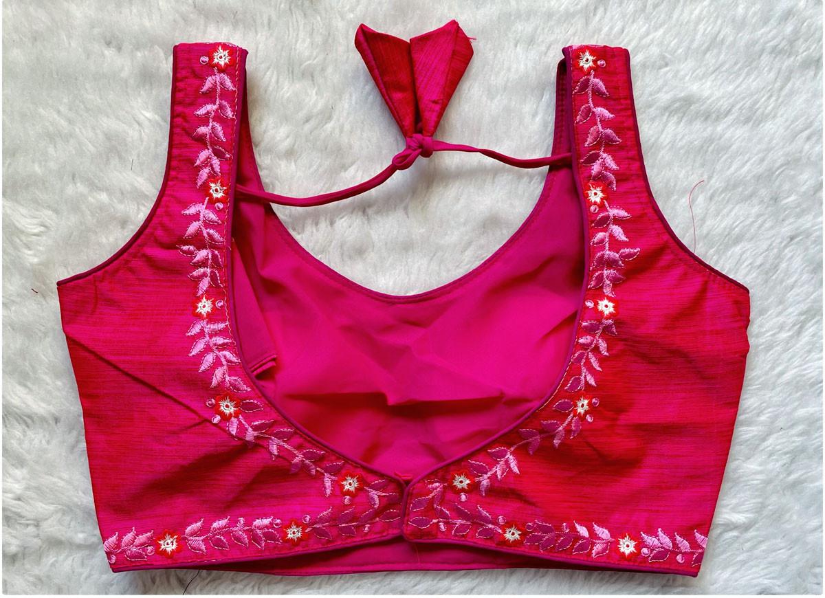 Embroidered Phantom Silk Designer Blouse - Pink(3XL)