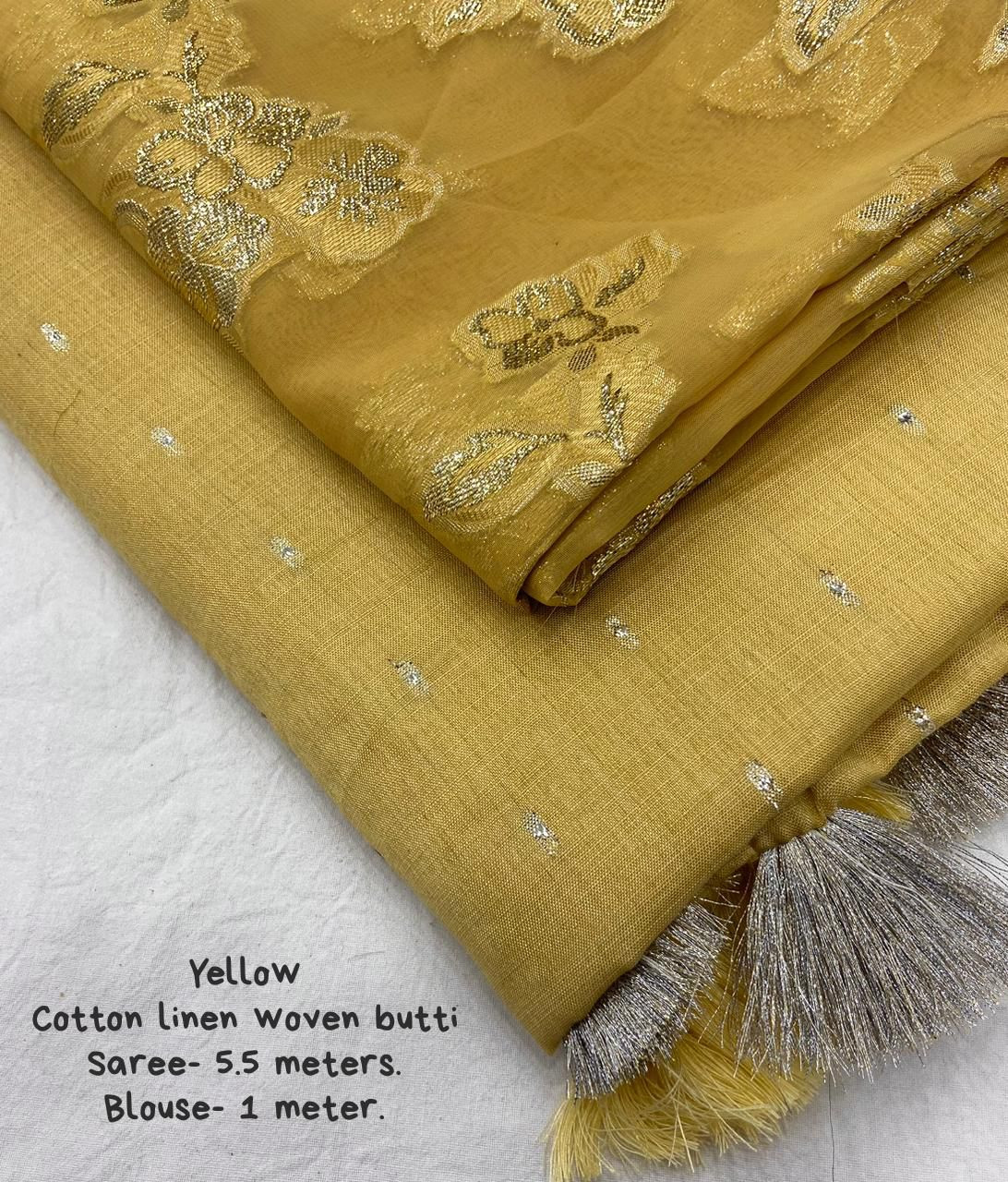 Soft Cotton slub Linen woven Saree - Yellow