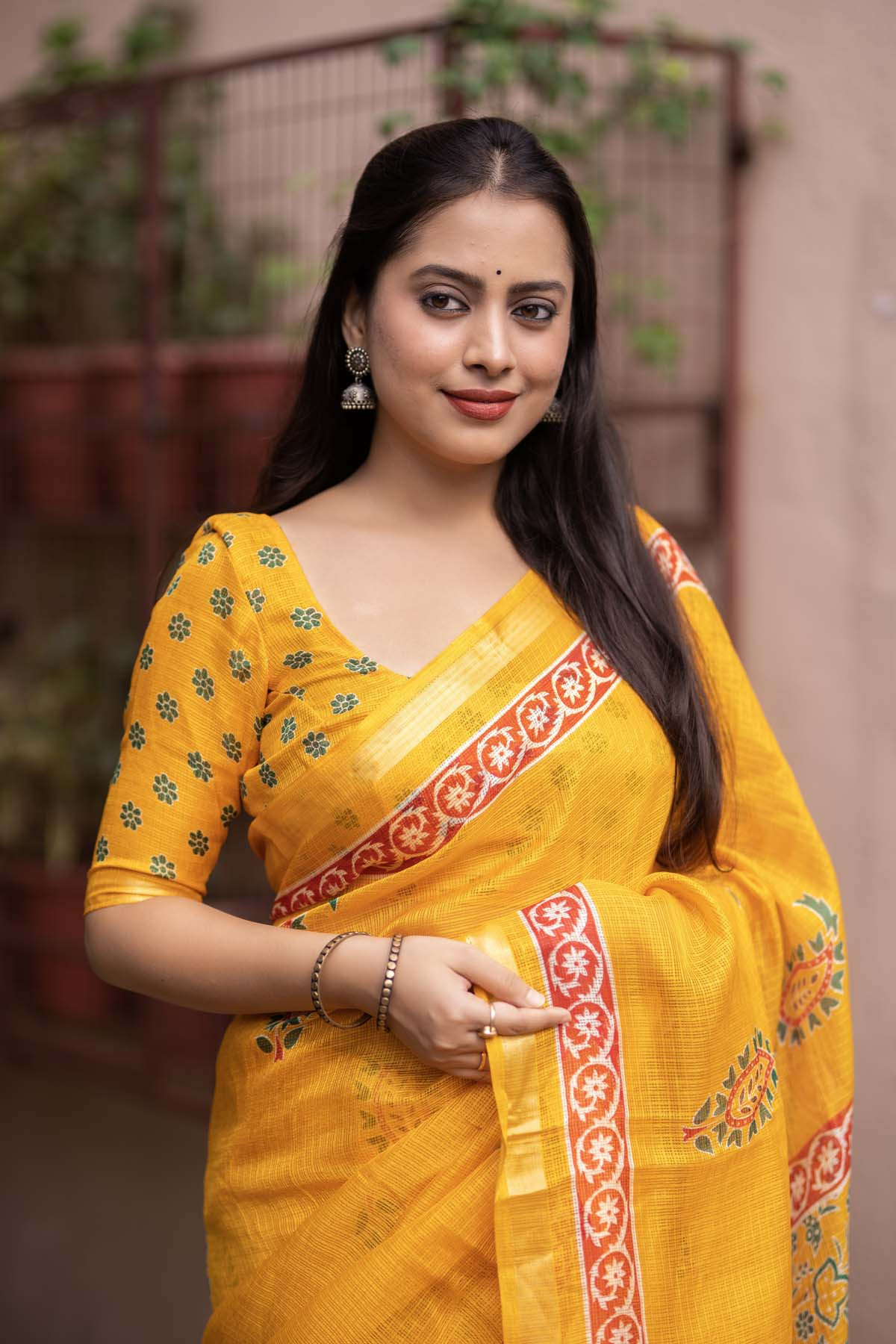 kota Silk printed saree with weaving border – Yellow