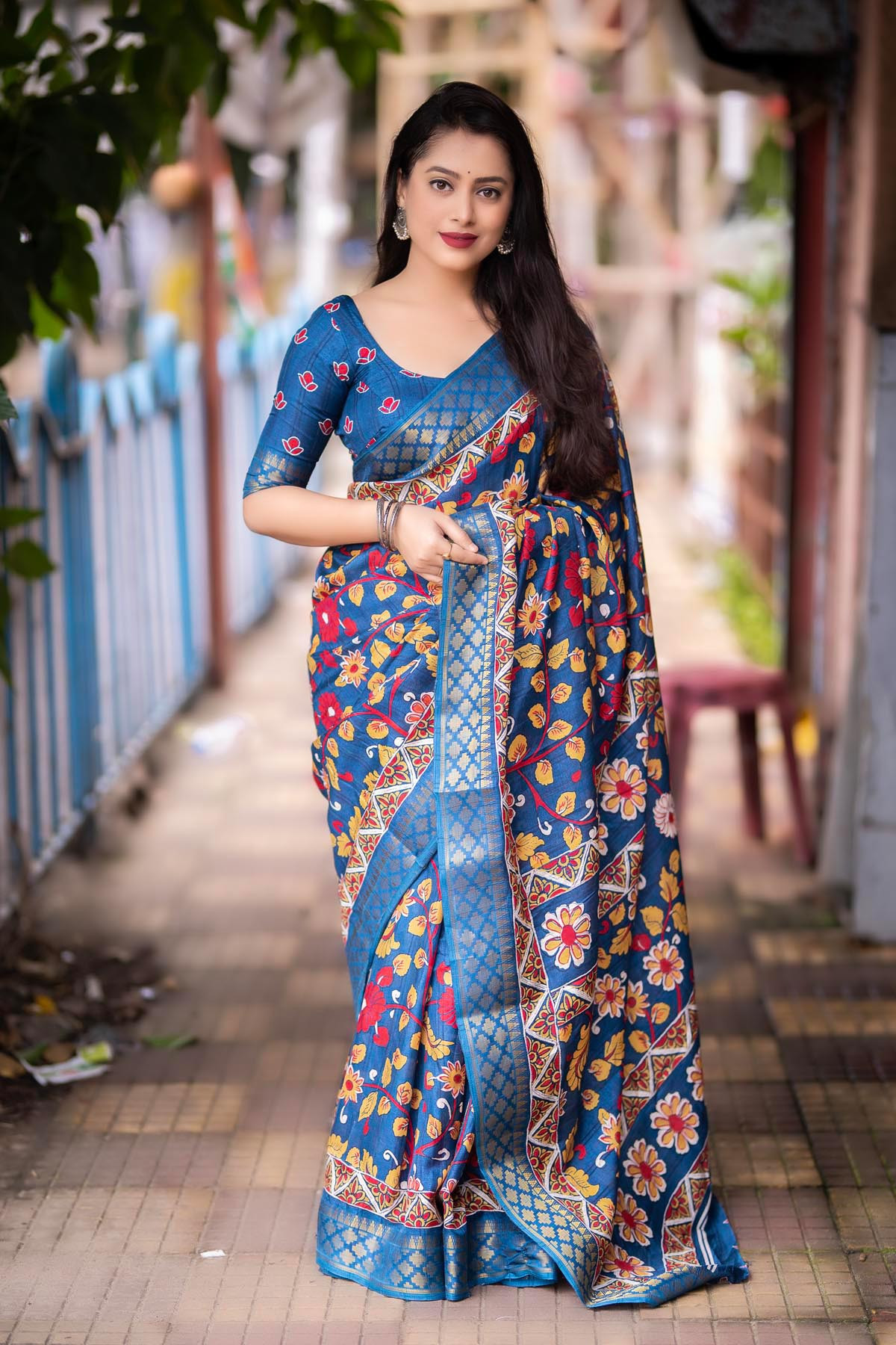Soft Silk Kalamkari printed saree - Blue