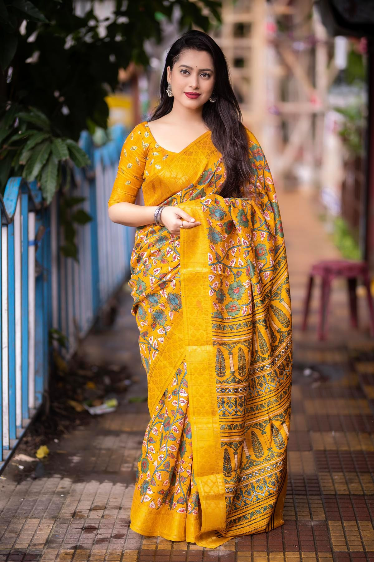 Soft Silk Kalamkari printed saree - Yellow