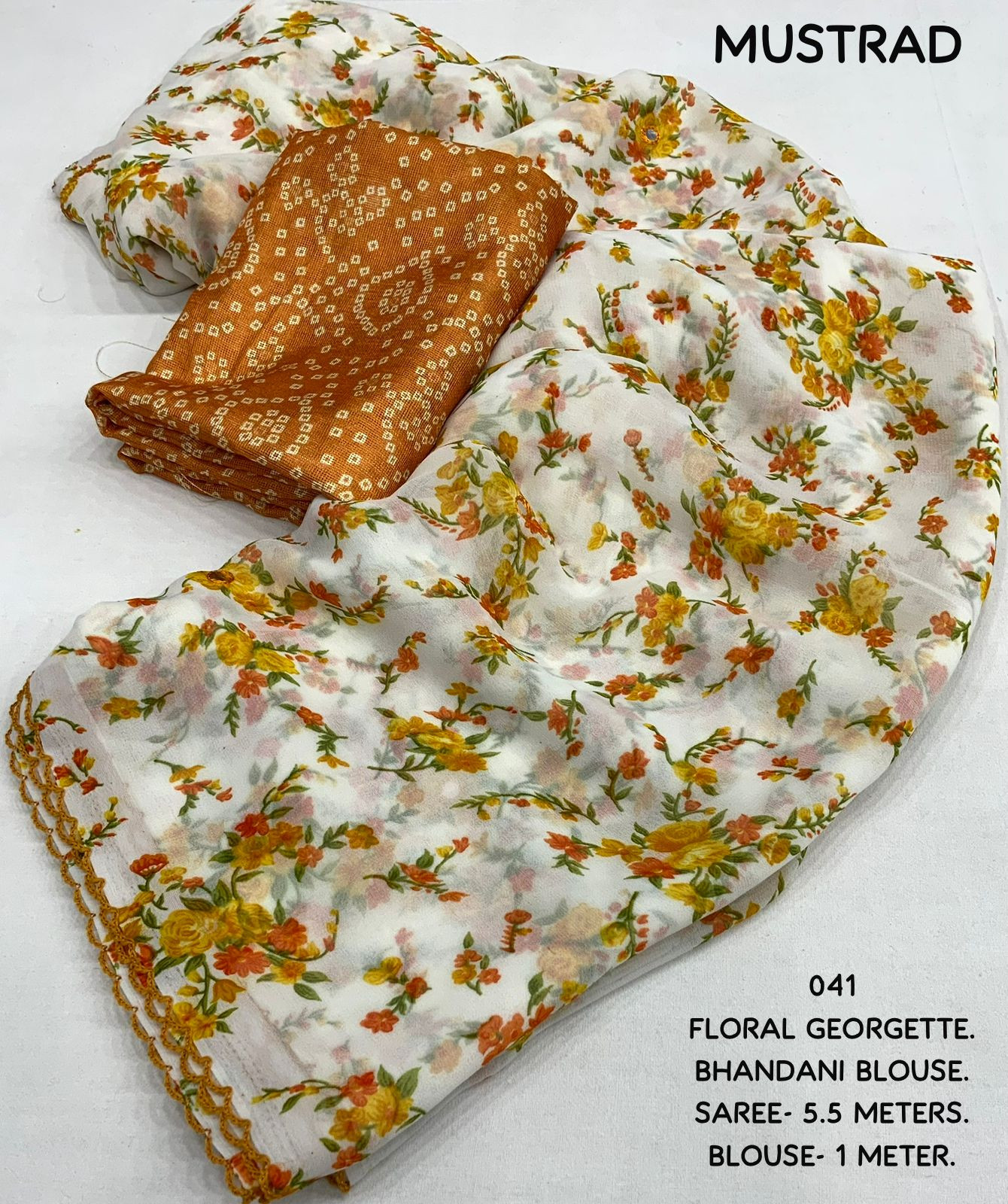 Soft georgette floral printed saree - Mustard