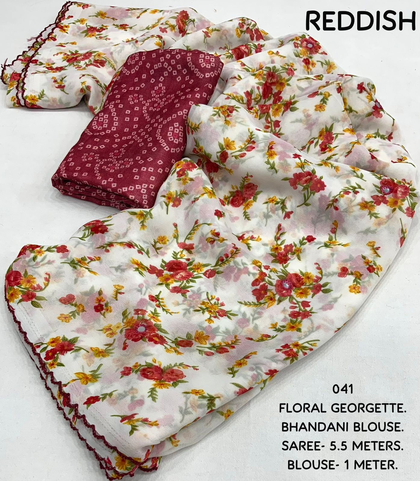 Soft georgette floral printed saree - Reddish