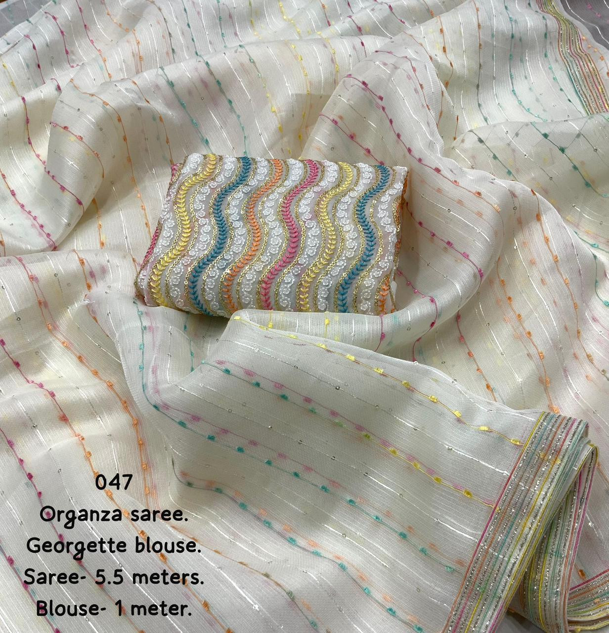 Premium Organza designer saree with embroidery work - white