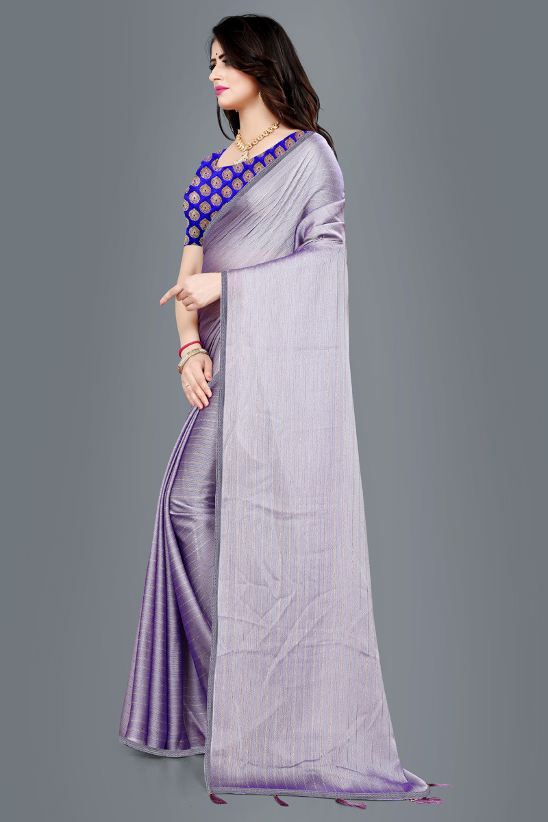 Aaritra Fashion Rainbow Moss chiffon stripped zari saree - Purple