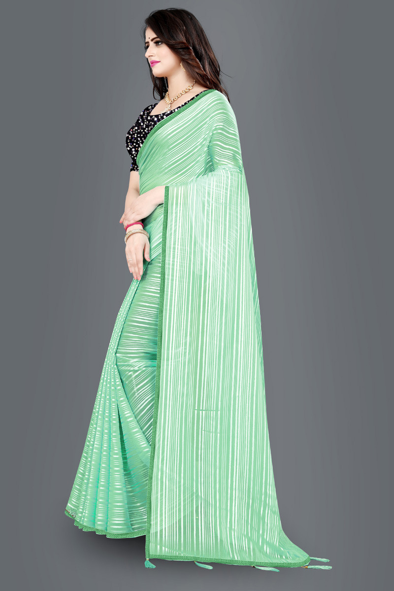 Aaritra Fashion Weightless satin stripped saree - Turquoise blue