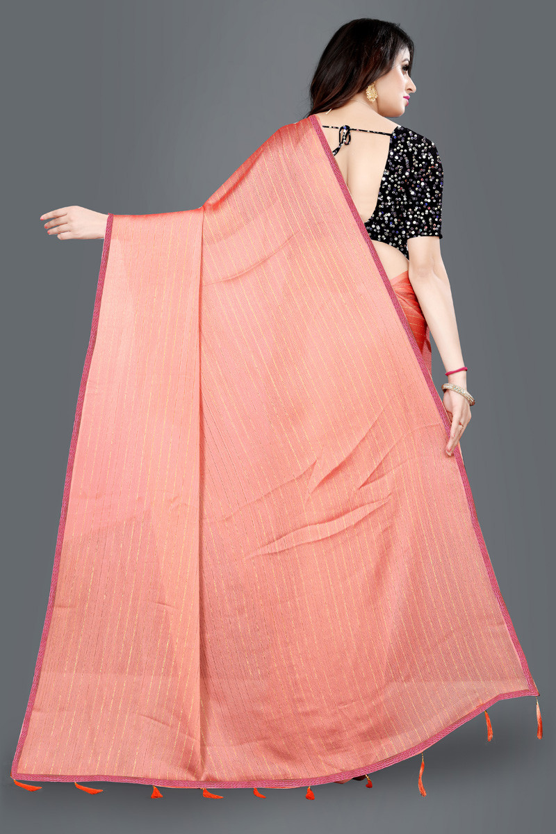 Aaritra Fashion Rainbow Moss chiffon stripped zari saree - Peach
