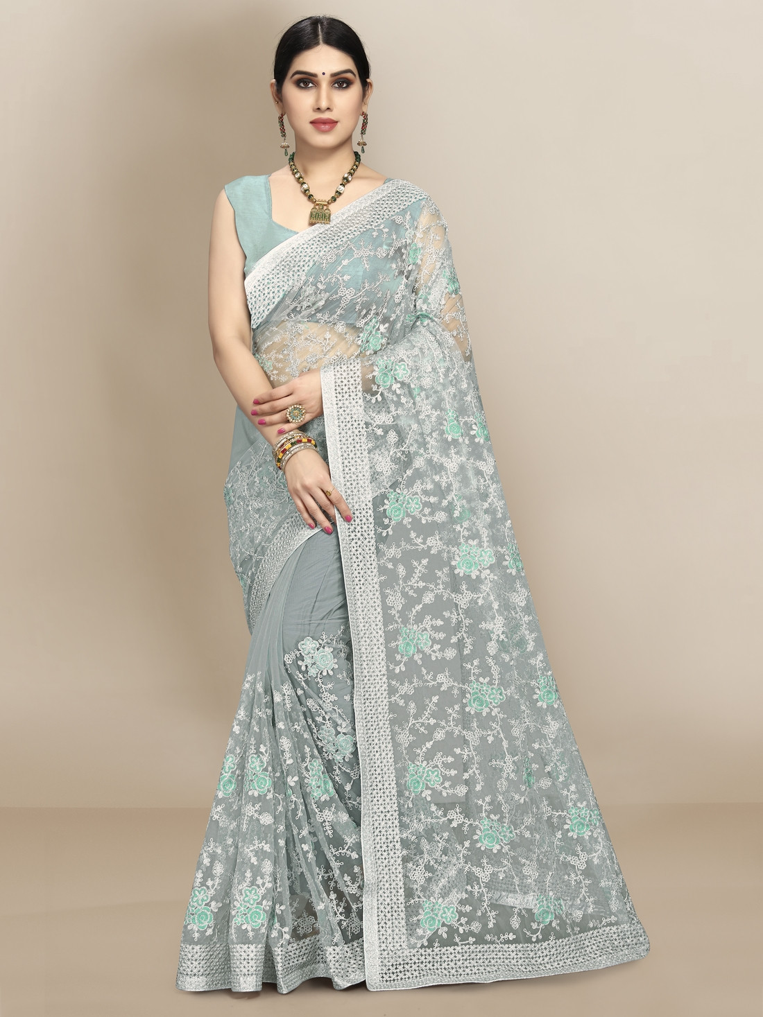 Super Net beautiful Designer Saree with extraordinary embroidery -Blue