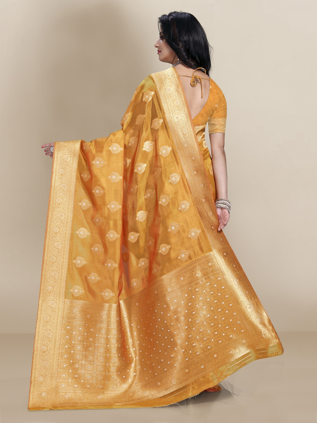 Soft Organza Banarasi saree with Banarasi Blouse - Golden Yellow
