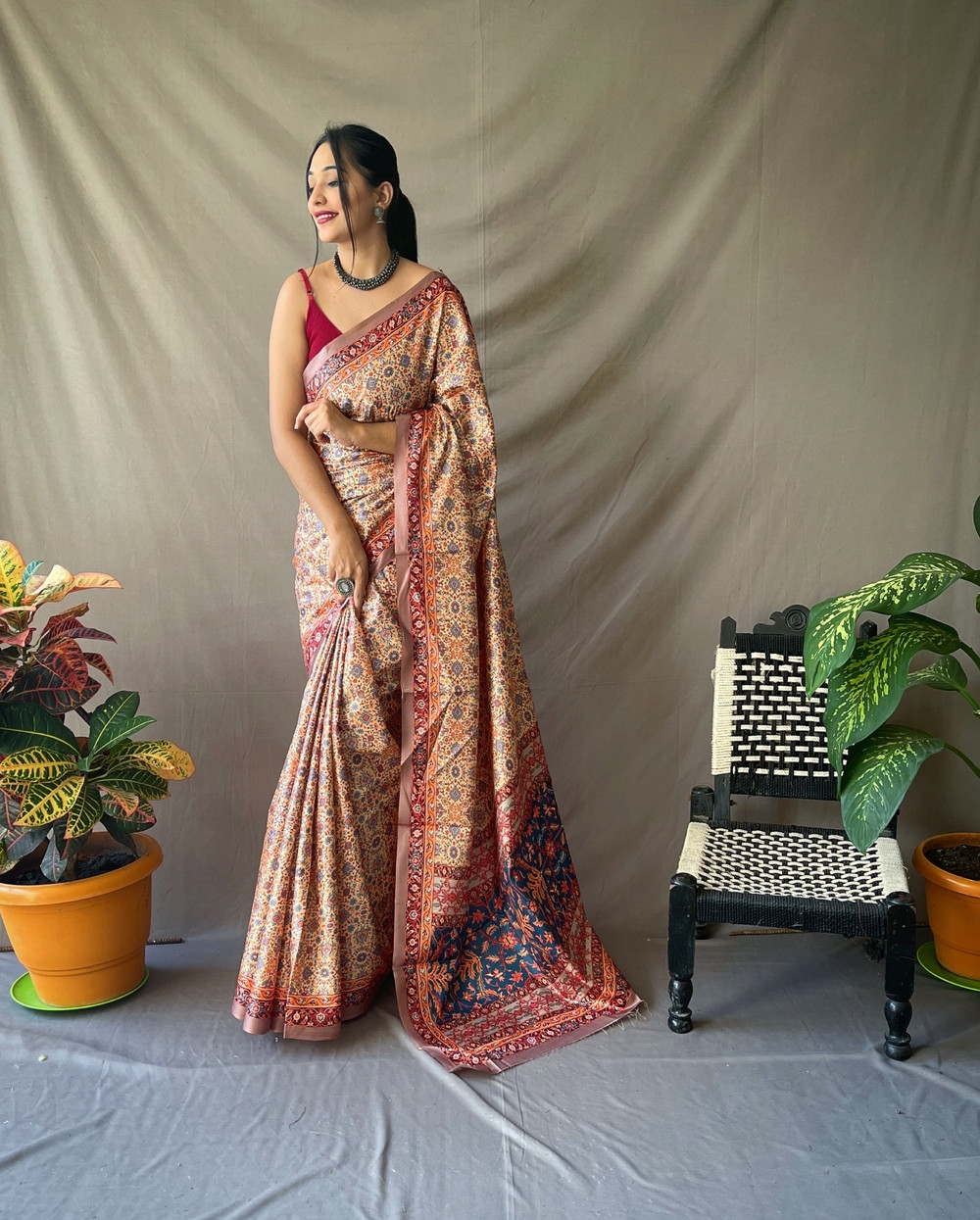 Kanjeevaram Silk Madhubani Printed Saree with contrast pallu - Multi 