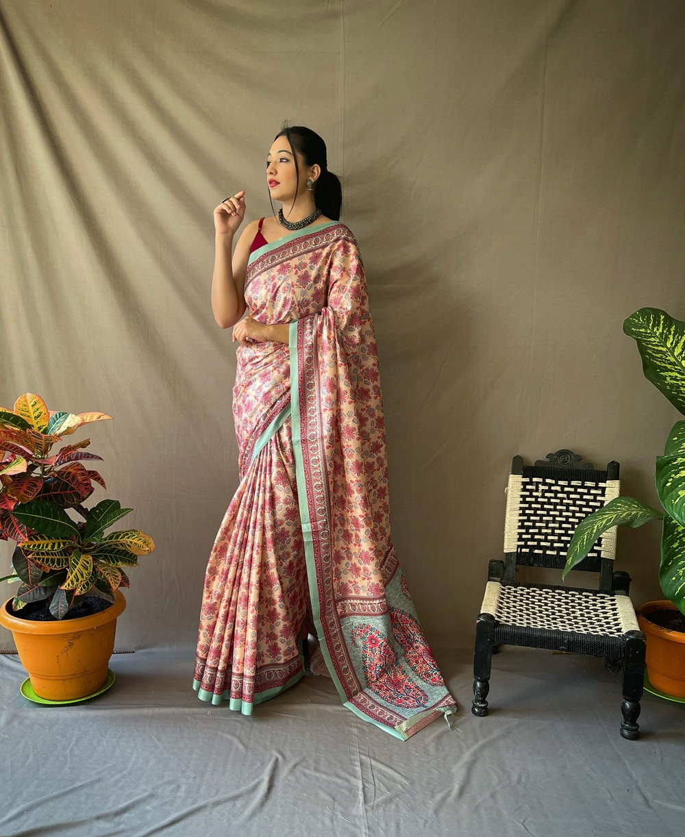 Kanjeevaram Silk Madhubani Printed Saree with contrast pallu - Multi