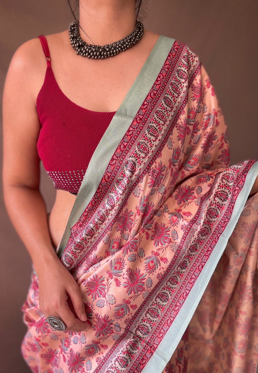 Kanjeevaram Silk Madhubani Printed Saree with contrast pallu - Multi