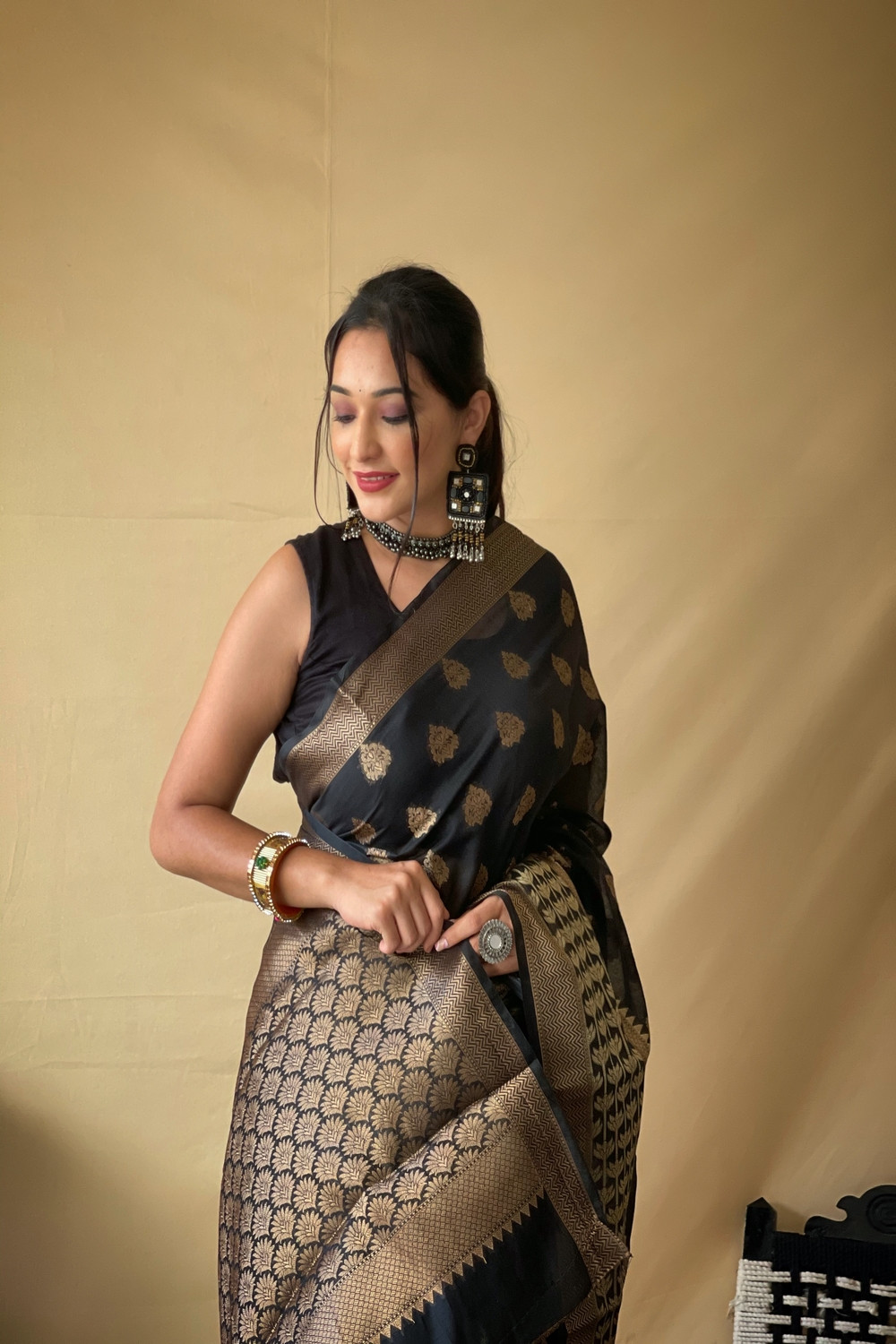 Black Color Saree With Copper Zari Weaving Banarasi Beautiful Zari Wor –  garment villa