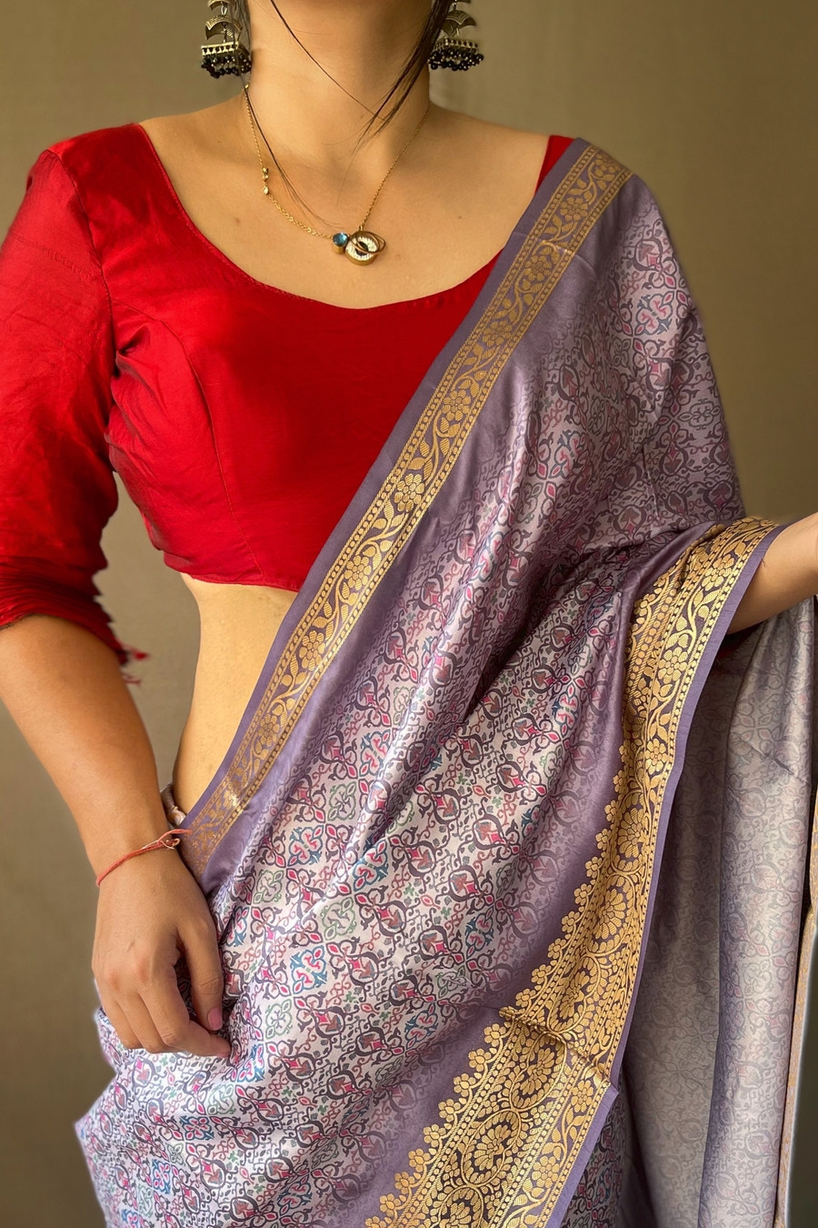 Dola Silk digital printed saree With jacquard  border - Purple