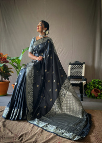 Gold & Silver Zari Woven Soft Silk Saree with Rich Pallu - Black