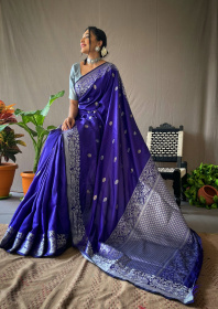 Gold & Silver Zari Woven Soft Silk Saree with Rich Pallu - Royal Blue