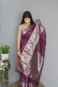 Soft Silk saree With Silver Zari woven broder and Rich Pallu - Purple