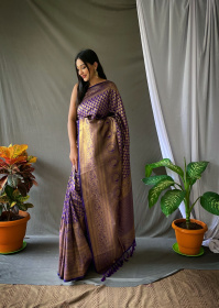Pure Kanjeevaram Silk Gold Zari woven saree - Violet