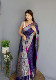 Soft Silk saree With Silver Zari woven broder and Rich Pallu - Violet
