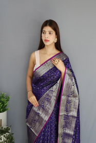 Soft Silk saree With Silver Zari woven broder and Rich Pallu - Violet