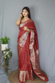 Soft Silk saree With Silver Zari woven broder and Rich Pallu -Maroon