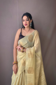 Zari Woven Tissue Silk Sarees with Chit Pallu -Off White