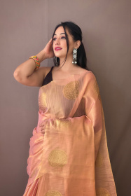 Zari Woven Tissue Silk Sarees with Chit Pallu -Pink