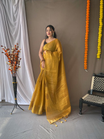 Zari Woven Tissue Silk Sarees with Chit Pallu -Gold