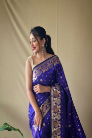Soft Silk saree with Zari woven floral broder & pallu - Violet