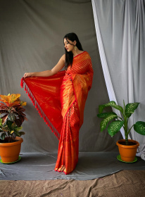 Pure Kanjeevaram Silk Gold Zari woven saree - Red