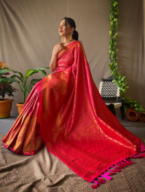 Pure Kanjeevaram Silk Gold Zari woven saree - Pink
