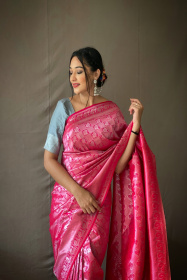 Silver zari Woven Pure Kanjeevaram Silk handloom saree -Pink