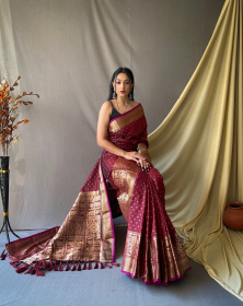 Soft Silk saree With Gold Zari woven broder and Rich Pallu - Brown