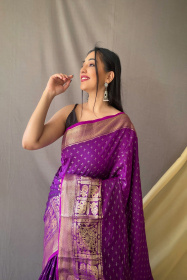 Soft Silk saree With Gold Zari woven broder and Rich Pallu - Purple