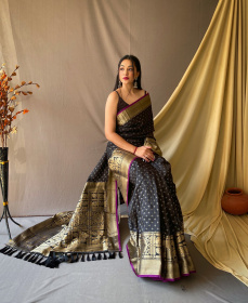 Soft Silk saree With Gold Zari woven broder and Rich Pallu - Black