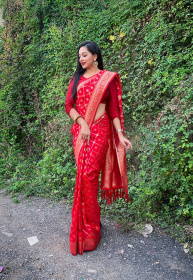  Banarasi silk saree with Gold zari Woven border & Rich Pallu - Red
