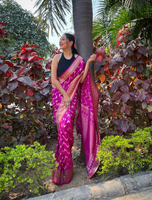  Banarasi silk saree with Gold zari Woven border & Rich Pallu - Purple