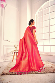 Gold zari woven Pure kanjeevaram soft silk Saree - Pink