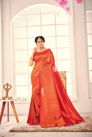 Gold zari woven Pure kanjeevaram soft silk Saree - Red