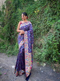 Paithani Soft Silk saree with minakari zari woven border Pallu-Violet
