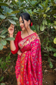 Paithani Soft Silk saree with minakari zari woven border Pallu- Pink