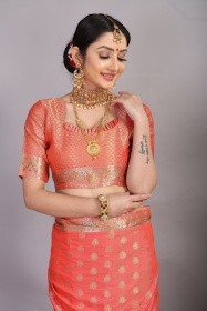 Gold Zari woven Tussar Silk saree with Contrast Rich Pallu -Red