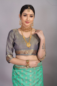 Gold Zari woven Tussar Silk saree with Contrst Rich Pallu -Green