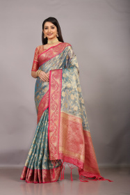 Banarasi Organza saree with Zari woven Contrast and pallu -Blue