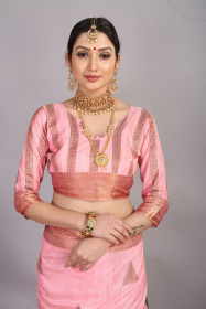 Gold zari woven dola silk saree with rich pallu - Pink