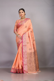 Gold zari woven dola silk saree with rich pallu - Peach
